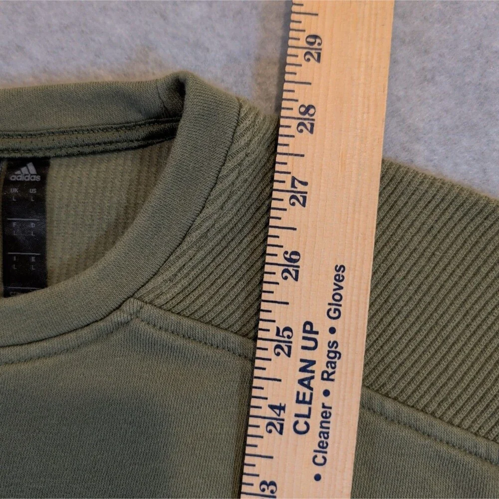 Adidas Crewneck Mens Large Olive Green Sweatshirt Ribbed Shoulder Orange Logo
